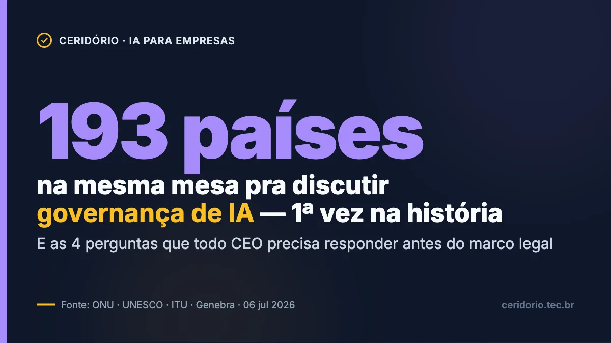 1º Diálogo Global de Governança de IA da ONU: 193 países em Genebra — e as 4 perguntas de governança que todo CEO precisa responder